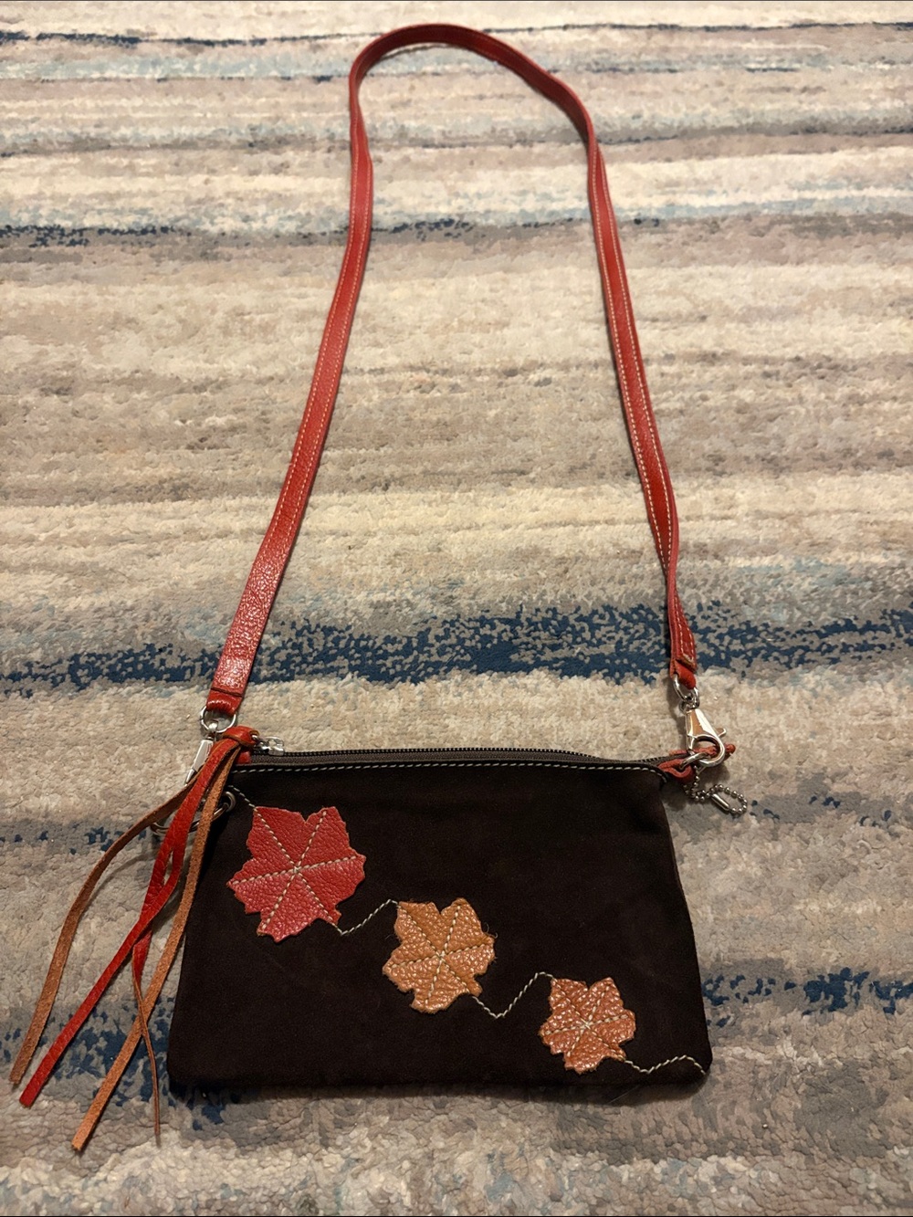 Adorable Roots Suede Leather Leaf crossbody bag with fringe